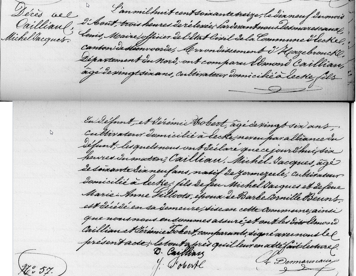 Acte de décès de CAILLIAU Michel Jacques Acte de décès de CAILLIAU Michel Jacques