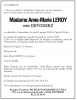 Faire-part de décès de Anne-Marie LEROY-DEFOSSEZ Faire-part de décès de Anne-Marie LEROY-DEFOSSEZ