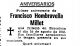 Anniversaire du décès de HOMBRAVELLA MILLET Francisco
