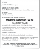 Faire part de décès de Catherine HAESE-STOFFAES Faire part de décès de Catherine HAESE-STOFFAES