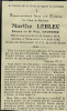 Carte du Souvenir de Marthe Marie Madeleine Cornélie LEBLEU Carte du Souvenir de Marthe Marie Madeleine Cornélie LEBLEU